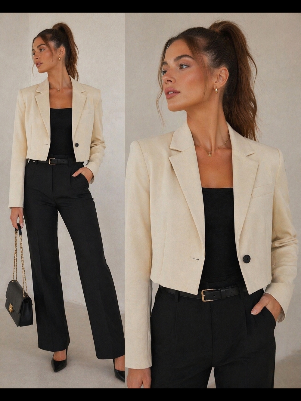 Avec Les Filles Cropped Blazer Anthropologie Beige XS Chic